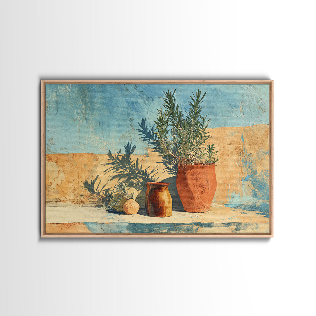 Terra Cotta Pot Framed Canvas Print, Italian Villa Art, Digital Wall Art, Living Room Decor, Oil Painting, Villa, Gallery Wall, IVA-3x2-50