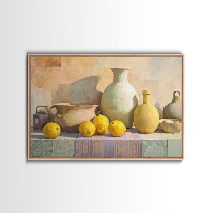 Coastal Lemons and Striped Cloth Arrangement Canvas Print, Italian Villa Art, Living Room Decor, Abstract Art, Villa, IVA-3x2-52