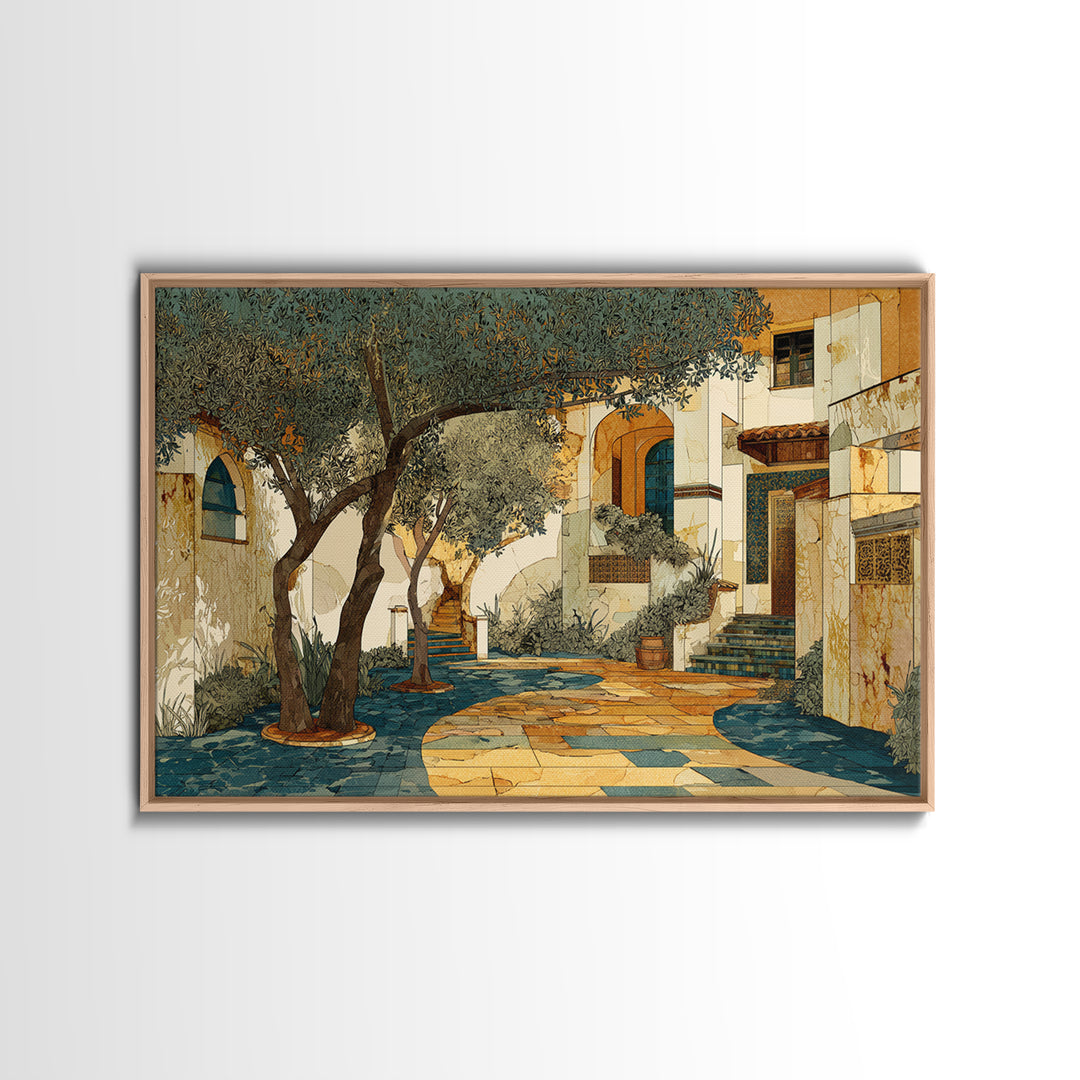Olive Grove Path Framed Canvas Print, Italian Villa Art, Landscape Print, Living Room Decor, Oil Painting, Villa, IVA-3x2-55