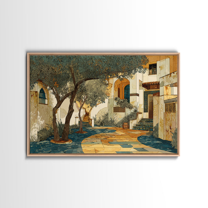 Olive Grove Path Framed Canvas Print, Italian Villa Art, Landscape Print, Living Room Decor, Oil Painting, Villa, IVA-3x2-55