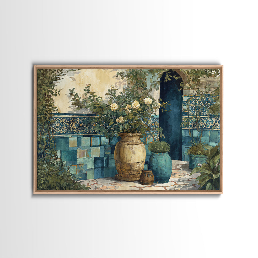 Italian Villa Garden Urn Canvas Print, Italian Villa Art, Framed Wall Art, Living Room Decor, Watercolor Art, Villa, IVA-3x2-58