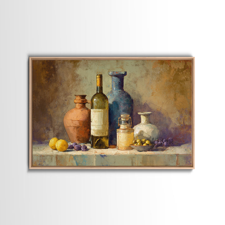 White Wine and Olives Still Life Canvas Print, Italian Villa Art, Coastal Wall Art, Living Room Decor, Fine Art, Villa, IVA-3x2-68