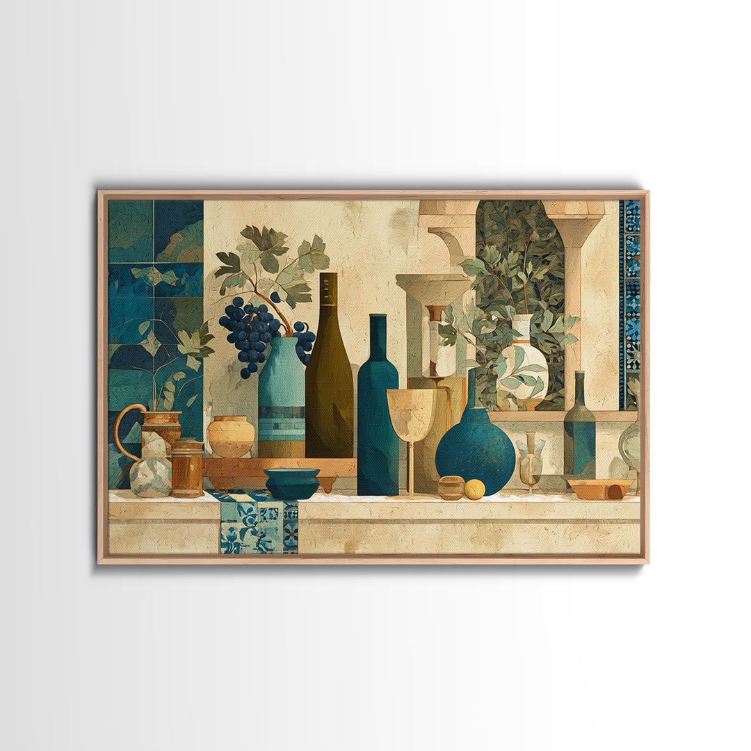 Grapevine and Wine Still Life on Linen Canvas Print, Italian Villa Art, Living Room Art, Living Room Decor, Fine Art, Villa, IVA-3x2-83
