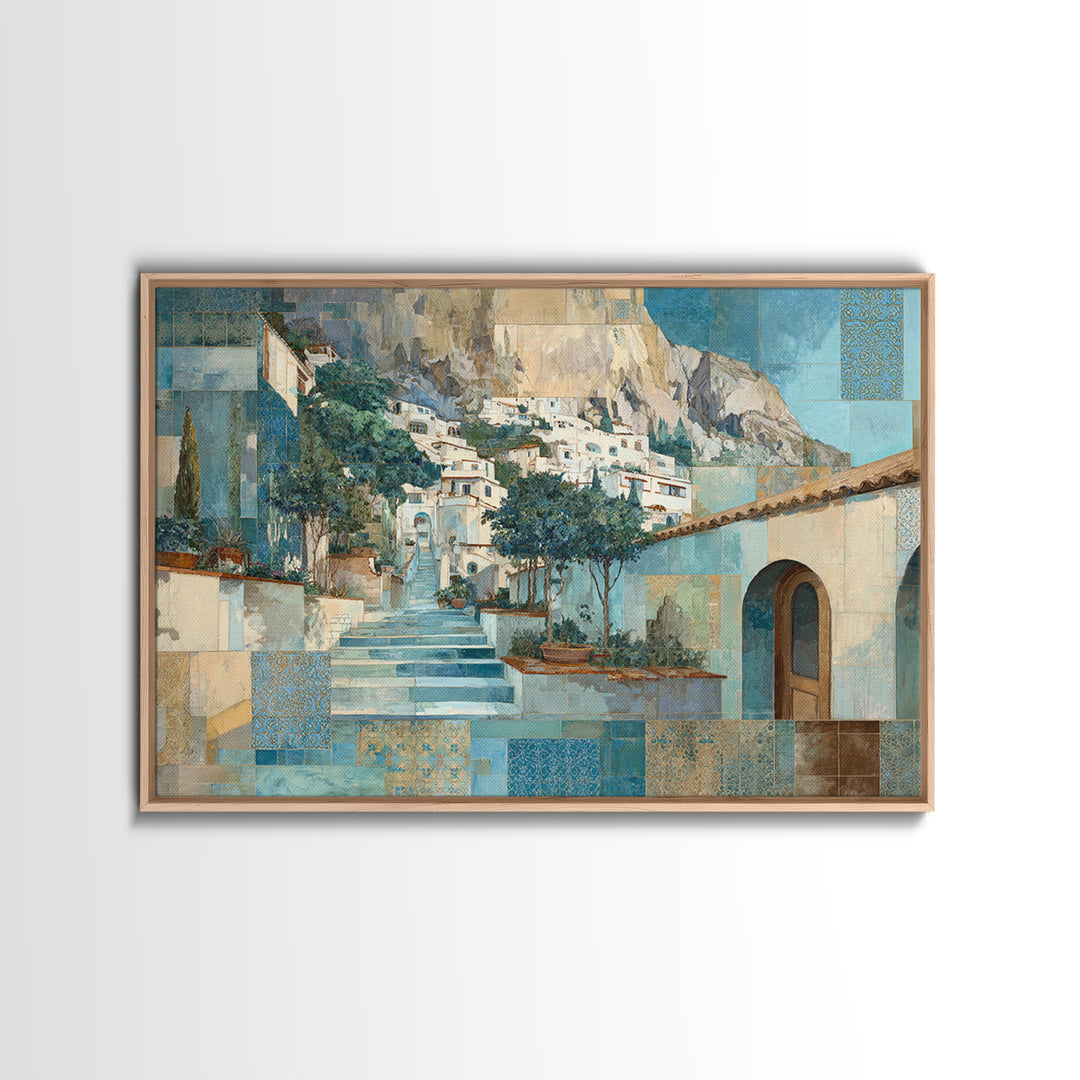 Amalfi Coast Cliffs Canvas Print, Italian Villa Art, Coastal Wall Art, Living Room Decor, Oil Painting, Villa, IVA-3x2-89