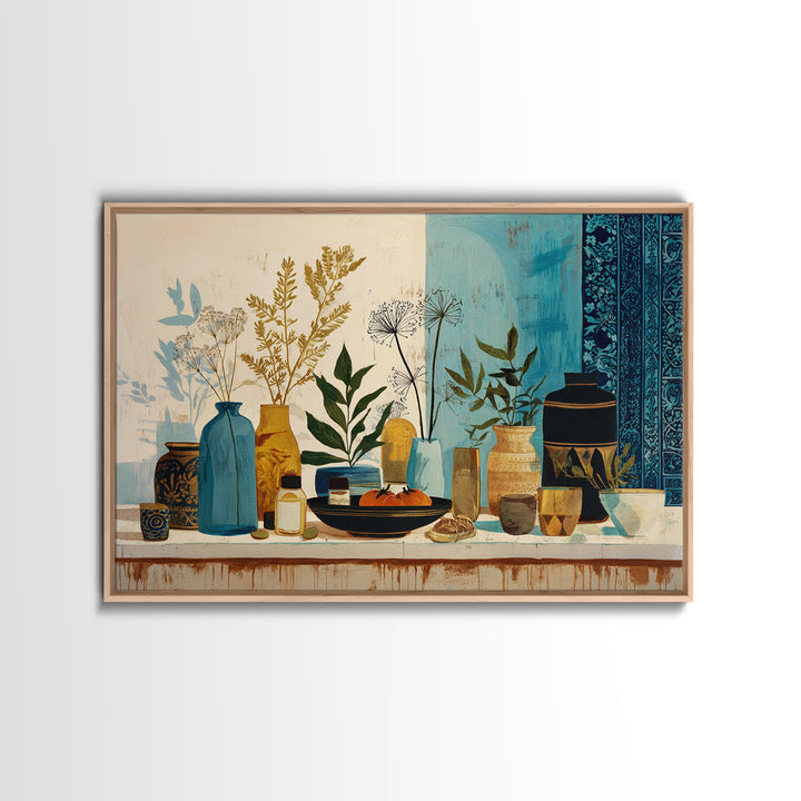 Pasta Herbs and Tomatoes Still Life Framed Canvas Print, Italian Villa Art, Colorful Wall Art, Living Room Decor, Villa, IVA-3x2-95