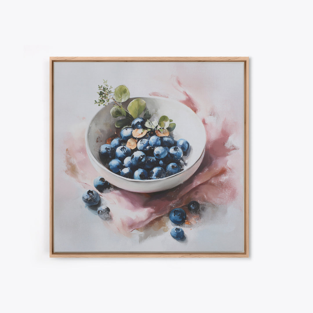 Blueberries in a White Bowl Canvas Print, Kitchen Art, Digital Print, Kitchen Decor, Watercolor Art, Kitchen, Kitchen Print, KIT-1x1-19
