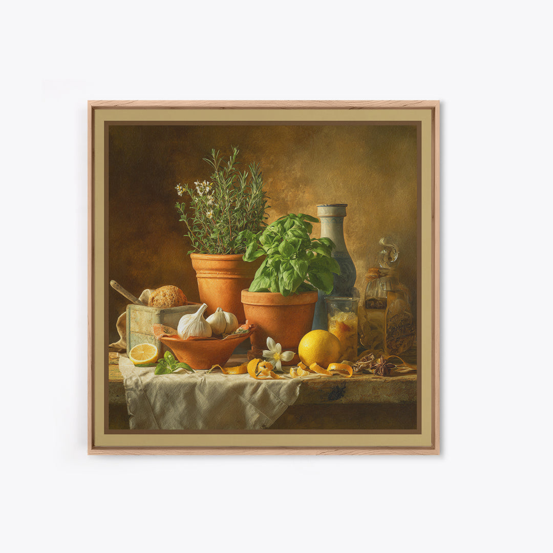 Fresh Herbs in Terracotta Pots Canvas Print, Kitchen Art, Modern Decor, Kitchen Decor, Fine Art, Kitchen, Home Decor, KIT-1x1-25