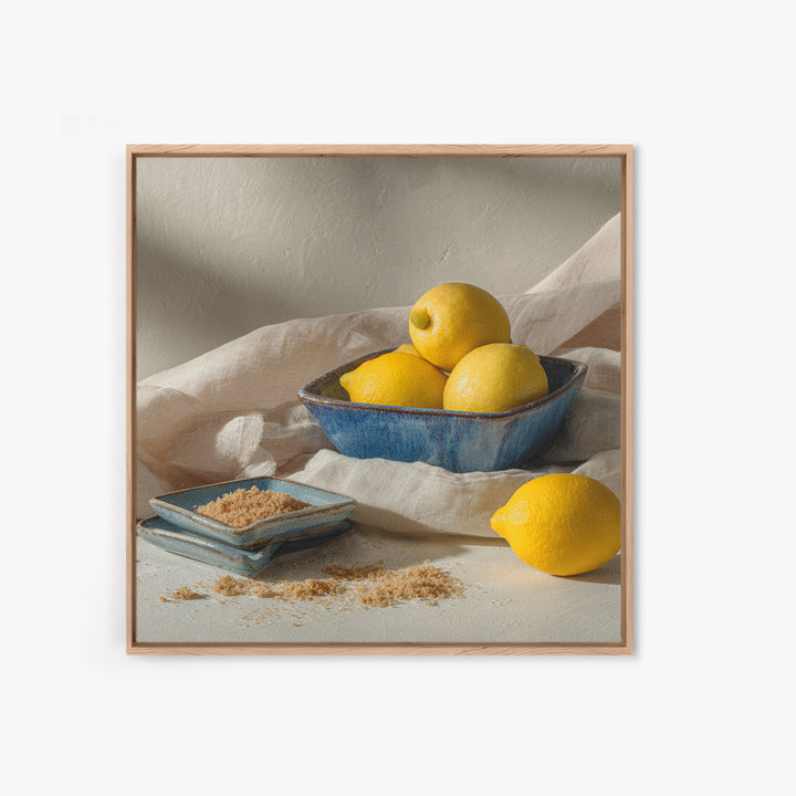 Lemons and Blue Ceramic Bowl Still Life Canvas Print, Kitchen Art, Trendy Wall Art, Kitchen Decor, Fine Art, Kitchen, KIT-1x1-26
