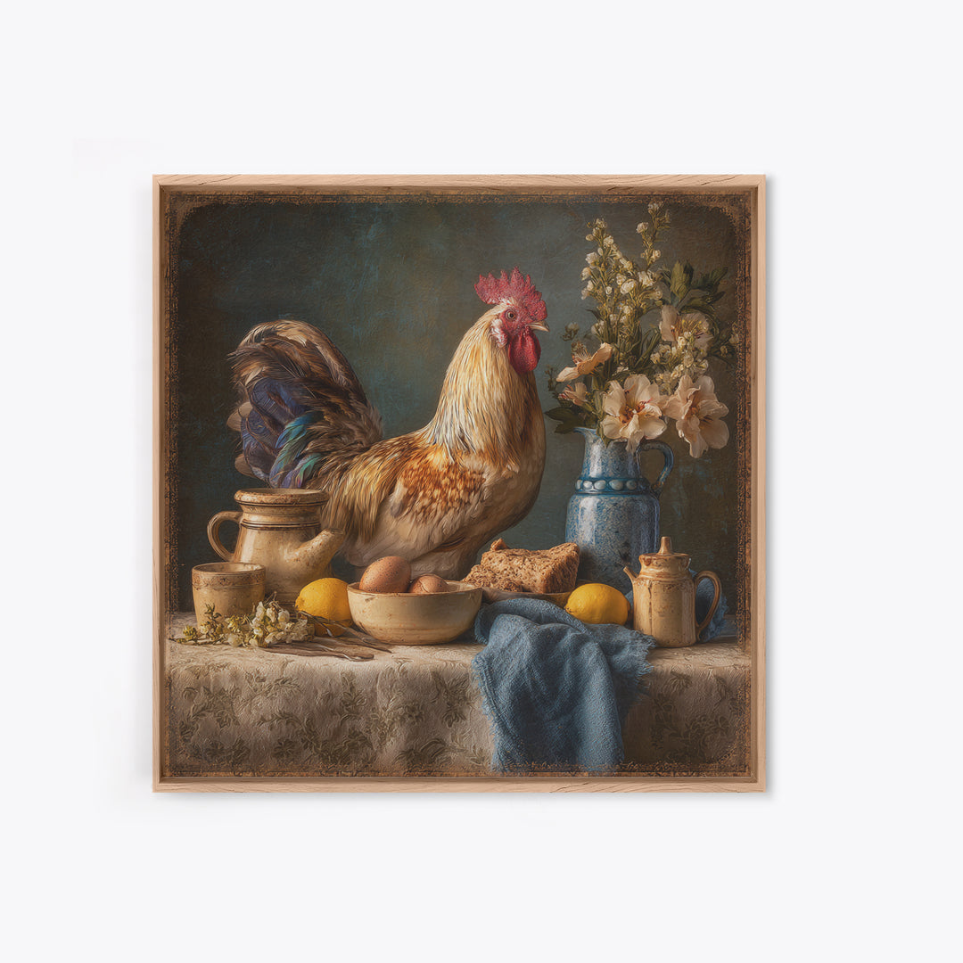 Rooster Portrait for Country Kitchen Charm Framed Canvas Print, Kitchen Art, Art Print, Kitchen Decor, Oil Painting, Kitchen, KIT-1x1-40