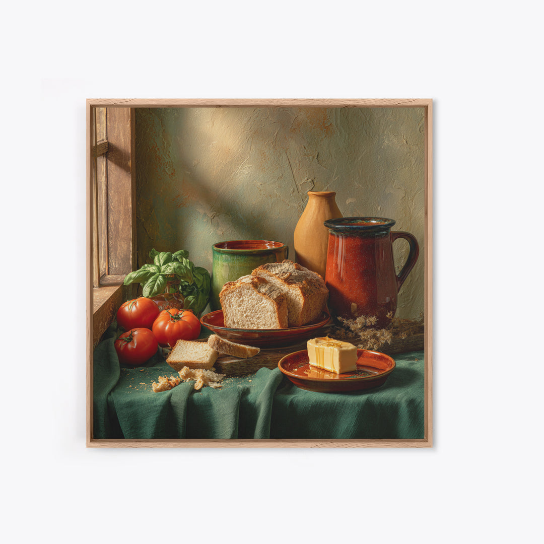 Fresh Bread with Butter and Honey Framed Canvas Print, Kitchen Art, Kitchen Prints, Kitchen Decor, Abstract Art, Kitchen, KIT-1x1-42