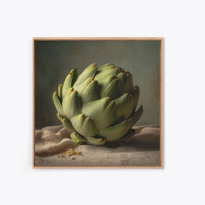 Artichoke Closeup in Painterly Green Tones Framed Canvas Print, Kitchen Art, Art Deco, Kitchen Decor, Fine Art, Kitchen, KIT-1x1-44