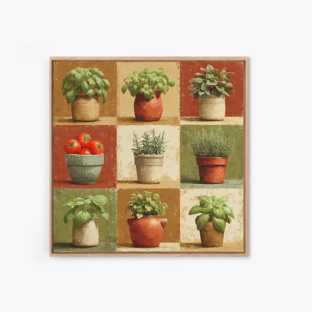 Fresh Herbs in Terracotta Pots Canvas Print, Kitchen Art, Modern Decor, Kitchen Decor, Fine Art, Kitchen, Home Decor, KIT-1x1-49