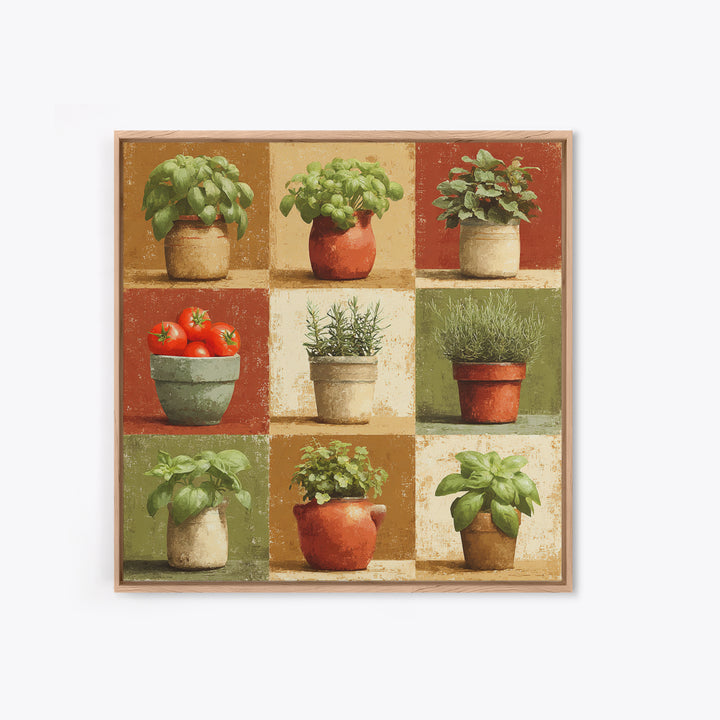 Fresh Herbs in Terracotta Pots Canvas Print, Kitchen Art, Modern Decor, Kitchen Decor, Fine Art, Kitchen, Home Decor, KIT-1x1-49