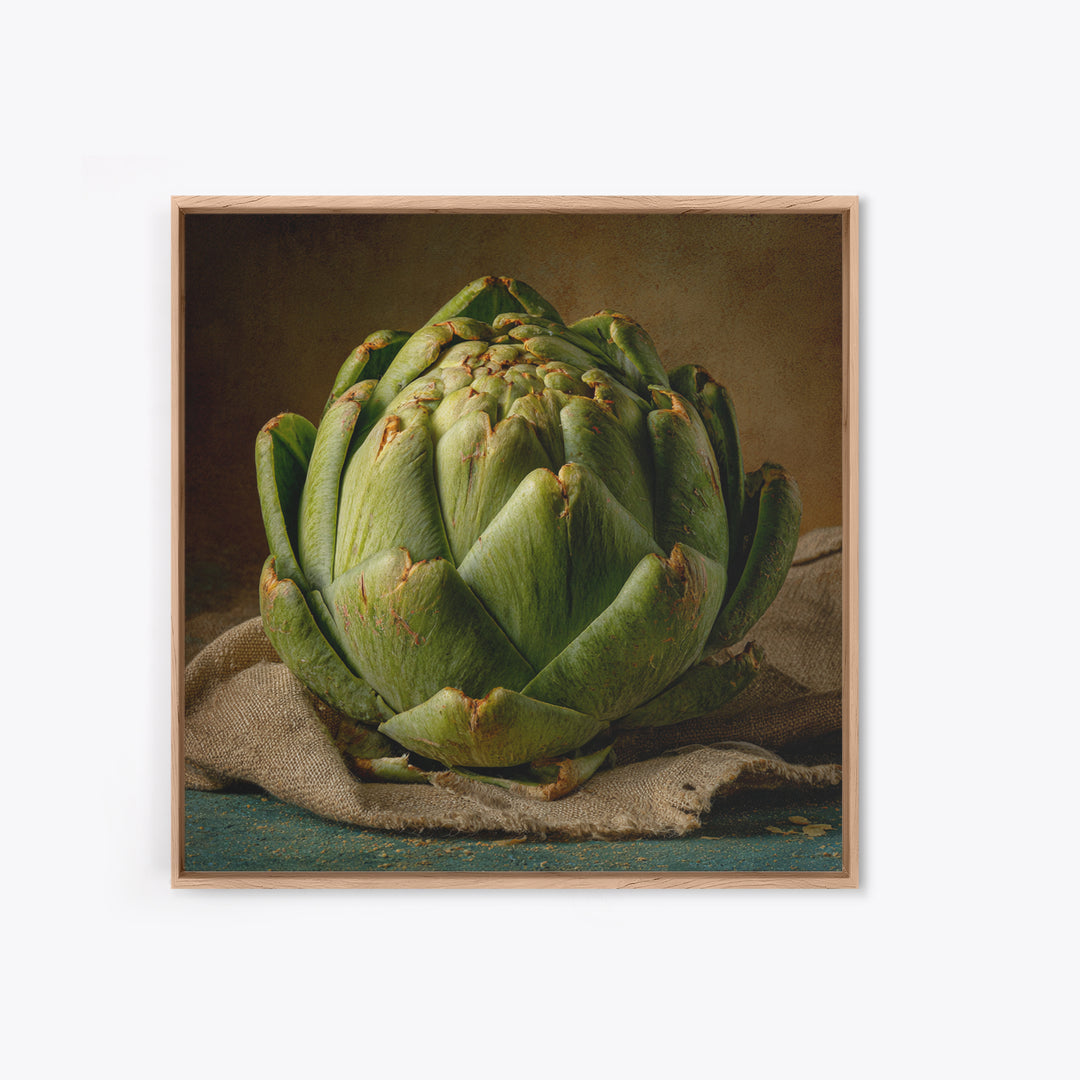 Artichoke Closeup in Painterly Green Tones Framed Canvas Print, Kitchen Art, Kitchen Prints, Kitchen Decor, Fine Art, Kitchen, KIT-1x1-68
