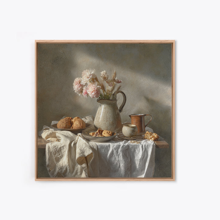 Floral Bouquet in a Kitchen Pitcher Framed Canvas Print, Kitchen Art, Dining Room Wall Art, Kitchen Decor, Fine Art, Kitchen, KIT-1x1-72
