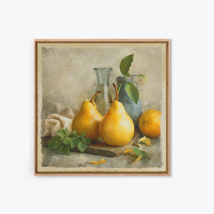 Farmhouse Pears on a Wooden Board Canvas Print, Kitchen Art, Textured Painting, Kitchen Decor, Fine Art, Kitchen, KIT-1x1-81