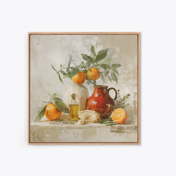 Orange Citrus Botanical Branch Framed Canvas Print, Kitchen Art, Statement Artwork, Kitchen Decor, Oil Painting, Kitchen, KIT-1x1-83