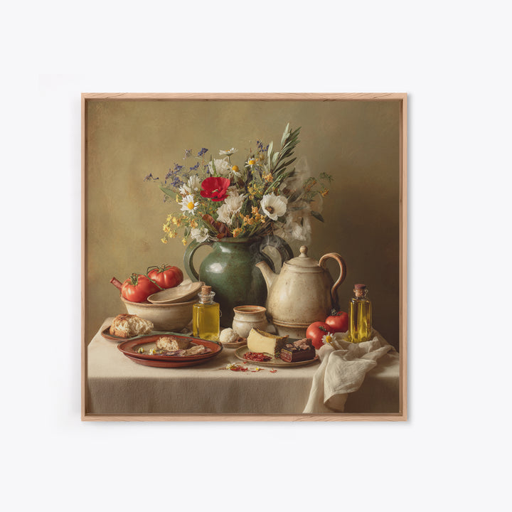 Tea Kettle with Steam and Wildflowers Canvas Print, Kitchen Art, Modern Decor, Kitchen Decor, Oil Painting, Kitchen, Home Decor, KIT-1x1-86