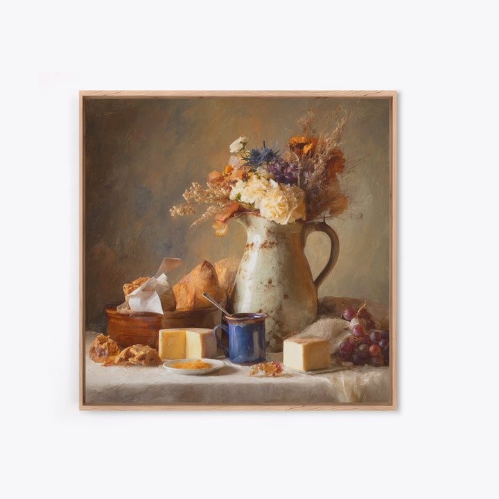 Floral Bouquet in a Kitchen Pitcher Framed Canvas Print, Kitchen Art, Wall Decor, Kitchen Decor, Kitchen, Kitchen Wall Decor, KIT-1x1-96