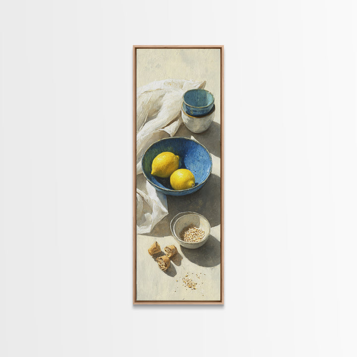 Lemons and Blue Ceramic Bowl Still Life Canvas Print, Kitchen Art, Kitchen Print, Kitchen Decor, Fine Art, Kitchen, Art Print, KIT-1x3-14