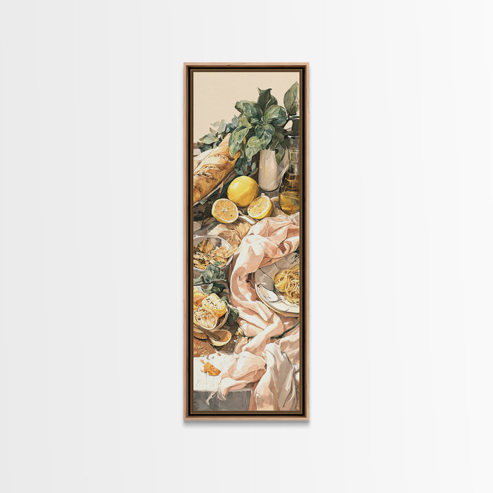 Pasta Lemons and Basil Mediterranean Still Life Framed Canvas Print, Kitchen Art, Modern Decor, Kitchen Decor, Kitchen, KIT-1x3-29