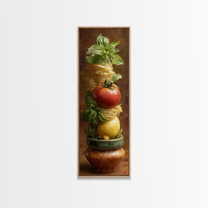 Pasta Lemons and Basil Mediterranean Still Life Canvas Print, Kitchen Art, Coffee Wall Art, Kitchen Decor, Fine Art, Kitchen, KIT-1x3-5