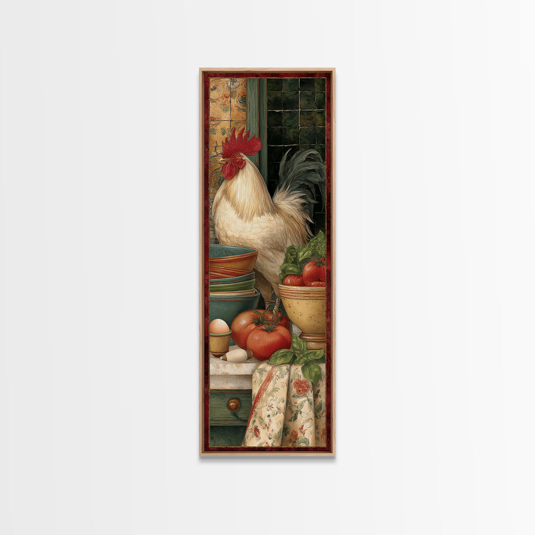 Rooster Portrait for Country Kitchen Charm Framed Canvas Print, Kitchen Art, Home Decor, Kitchen Decor, Oil Painting, Kitchen, KIT-1x3-52