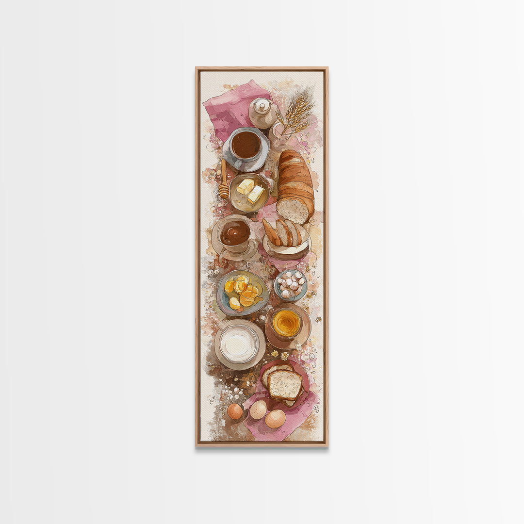 Fresh Bread with Butter and Honey Framed Canvas Print, Kitchen Art, Trendy Wall Art, Kitchen Decor, Oil Painting, Kitchen, KIT-1x3-54