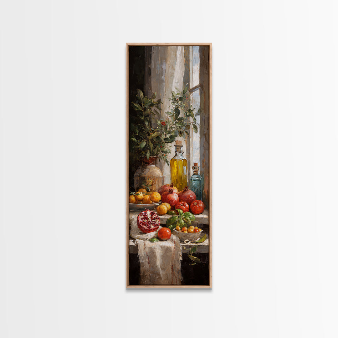Figs Pomegranates and Linen Composition Framed Canvas Print, Kitchen Art, Dining Room Wall Art, Kitchen Decor, Abstract Art, KIT-1x3-58