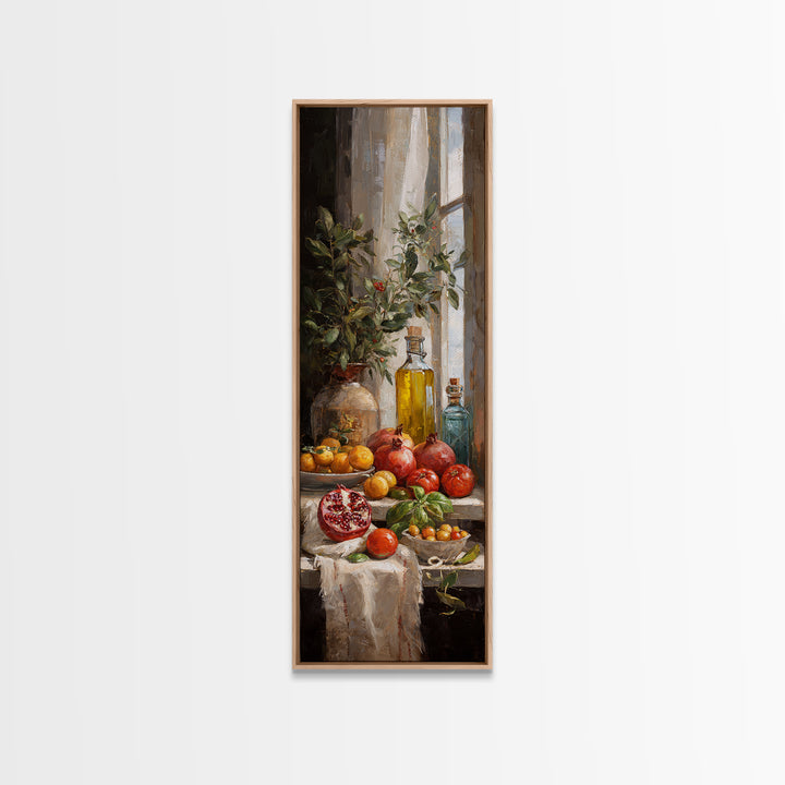 Figs Pomegranates and Linen Composition Framed Canvas Print, Kitchen Art, Dining Room Wall Art, Kitchen Decor, Abstract Art, KIT-1x3-58
