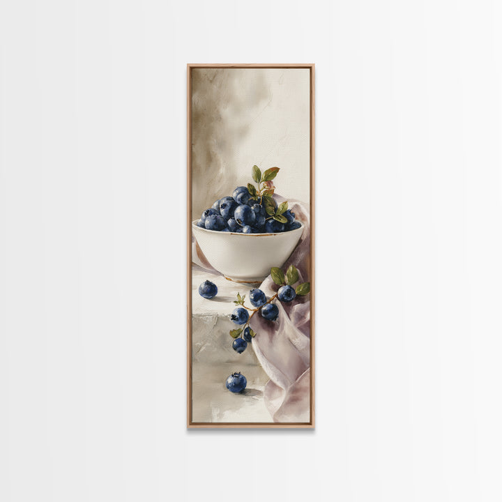 Blueberries in a White Bowl Framed Canvas Print, Kitchen Art, Kitchen Decor, Kitchen, Kitchen Art Print, Bar Cart Decor, KIT-1x3-79