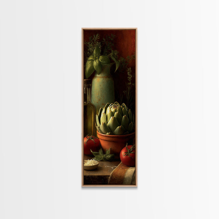 Artichoke Closeup in Painterly Green Tones Framed Canvas Print, Kitchen Art, Digital Print, Kitchen Decor, Fine Art, Kitchen, KIT-1x3-80