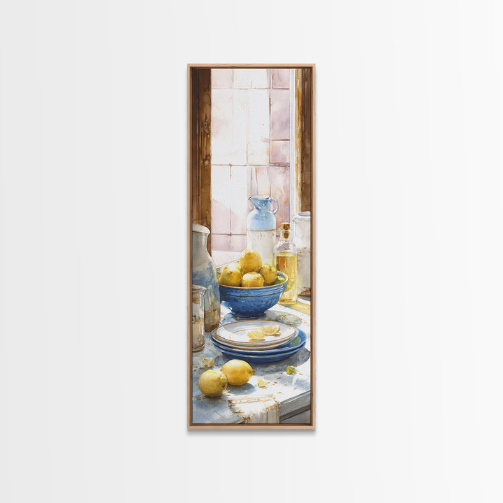 Lemons and Blue Ceramic Bowl Still Life Canvas Print, Kitchen Art, Luxury Decor, Kitchen Decor, Fine Art, Kitchen, Art Prints, KIT-1x3-86