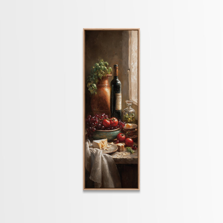 Wine Bottle Grapes and Cheese Still Life Framed Canvas Print, Kitchen Art, Kitchen Wall Decor, Kitchen Decor, Abstract Art, KIT-1x3-96