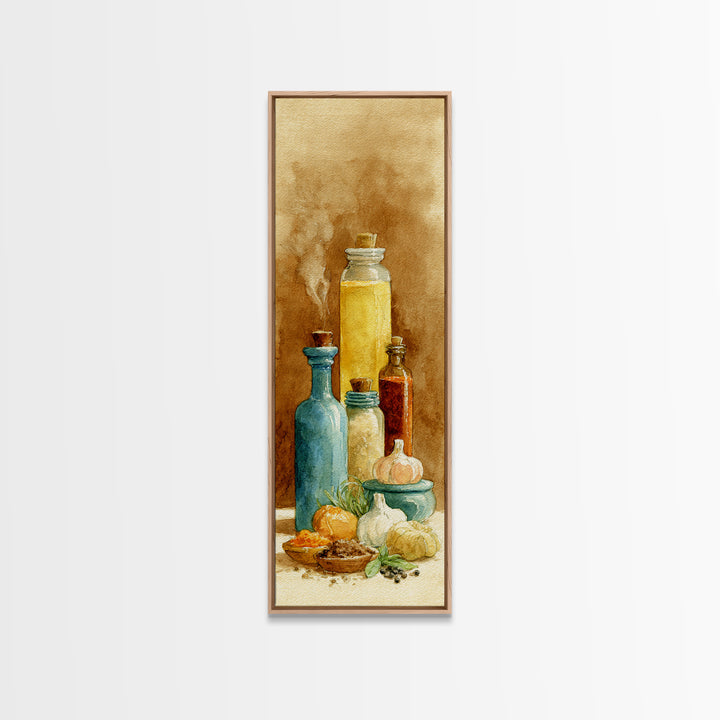 Watercolor Spice Jars Without Readable Labels Canvas Print, Kitchen Art, Coffee Print, Kitchen Decor, Oil Painting, Kitchen, KIT-1x3-97