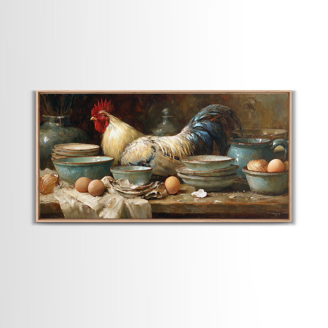 Rooster Portrait for Country Kitchen Charm Framed Canvas Print, Kitchen Art, Art Print, Kitchen Decor, Oil Painting, Kitchen, KIT-2x1-12