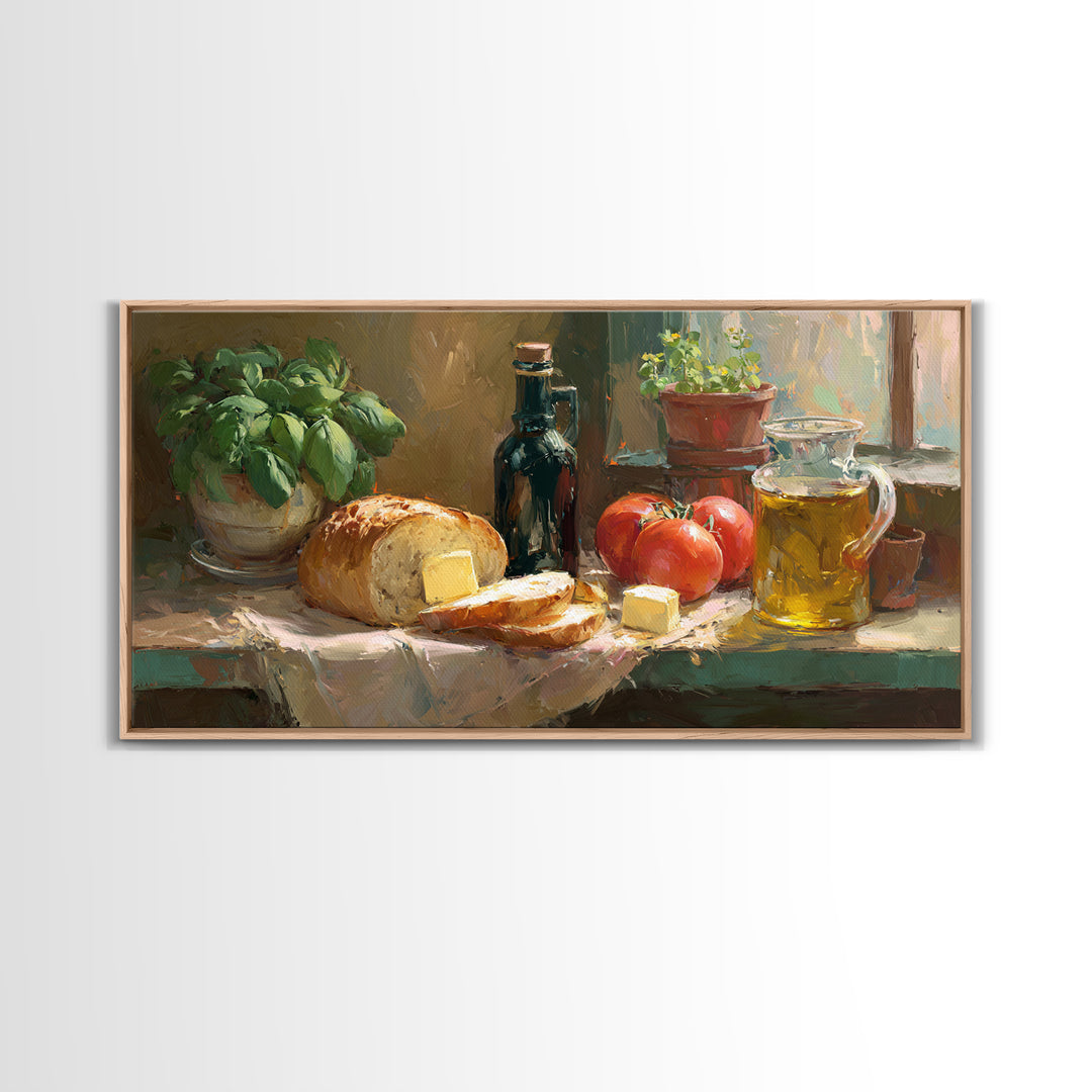 Fresh Bread with Butter and Honey Framed Canvas Print, Kitchen Art, Fine Art Print, Kitchen Decor, Watercolor Art, Kitchen, KIT-2x1-14