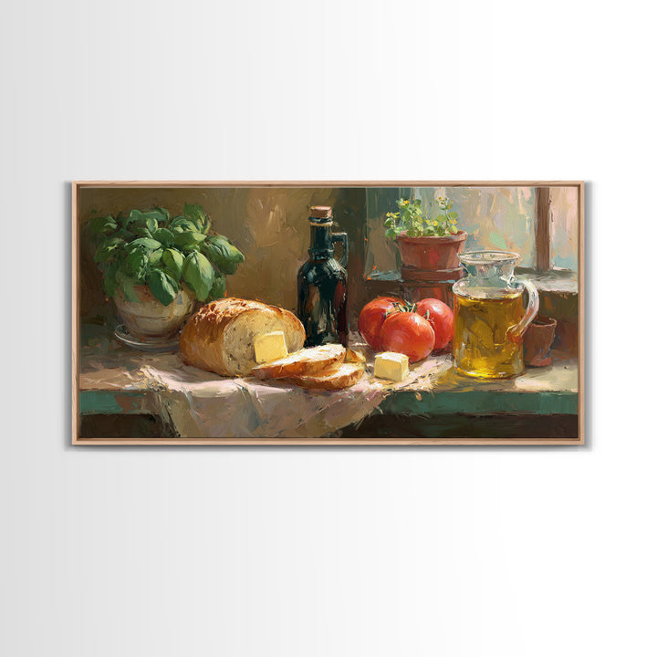Fresh Bread with Butter and Honey Framed Canvas Print, Kitchen Art, Fine Art Print, Kitchen Decor, Watercolor Art, Kitchen, KIT-2x1-14