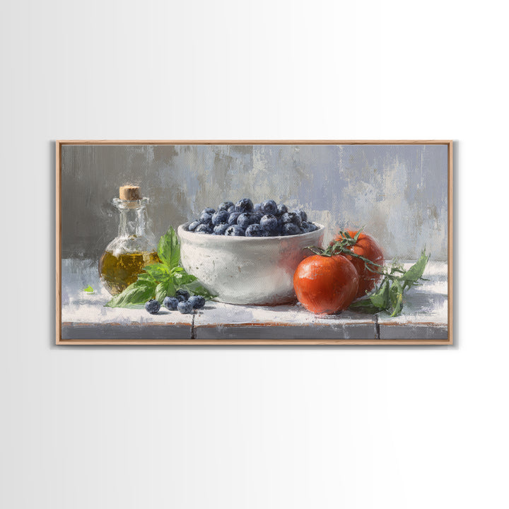 Blueberries in a White Bowl Canvas Print, Kitchen Art, Wall Decor, Kitchen Decor, Oil Painting, Kitchen, Kitchen Wall Decor, KIT-2x1-39