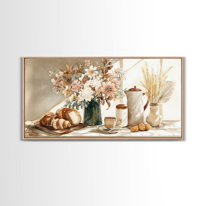 Floral Bouquet in a Kitchen Pitcher Canvas Print, Kitchen Art, Textured Painting, Kitchen Decor, Fine Art, Kitchen, KIT-2x1-44