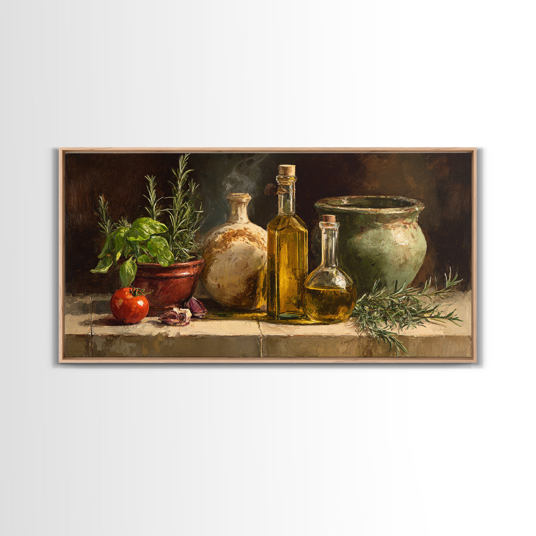 Olive Oil Bottle and Rosemary Branch Canvas Print, Kitchen Art, Art Prints, Kitchen Decor, Watercolor Art, Kitchen, Modern Art, KIT-2x1-49