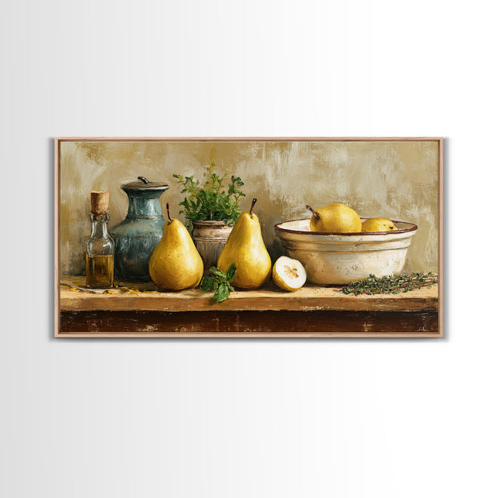 Farmhouse Pears on a Wooden Board Canvas Print, Kitchen Art, Digital Art, Kitchen Decor, Oil Painting, Kitchen, KIT-2x1-53