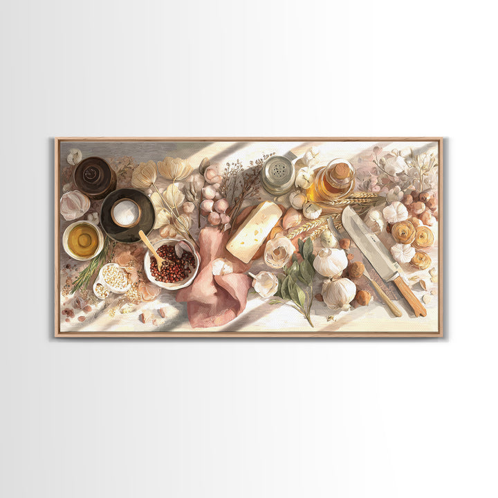 Chef Knives and Herbs Arranged as Graphic Canvas Print, Kitchen Art, Contemporary Art, Kitchen Decor, Fine Art, Kitchen, KIT-2x1-54