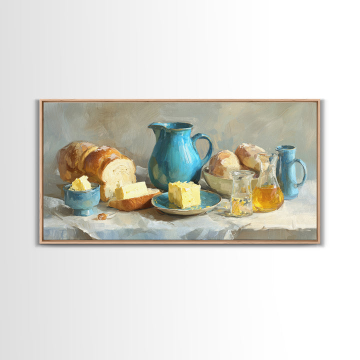 Fresh Bread with Butter and Honey Canvas Print, Kitchen Art, Room Decor, Kitchen Decor, Oil Painting, Kitchen, Digital Art, KIT-2x1-62
