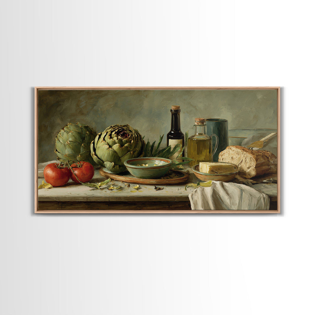 Artichoke Closeup in Painterly Green Tones Canvas Print, Kitchen Art, Art Prints, Kitchen Decor, Fine Art, Kitchen, Modern Art, KIT-2x1-64