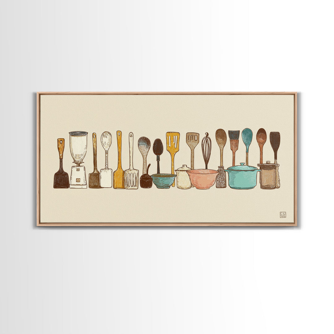 Kitchen Utensil Silhouettes Framed Canvas Print, Kitchen Art, Prints, Kitchen Decor, Fine Art, Kitchen, Kitchen Wall Decor, KIT-2x1-65