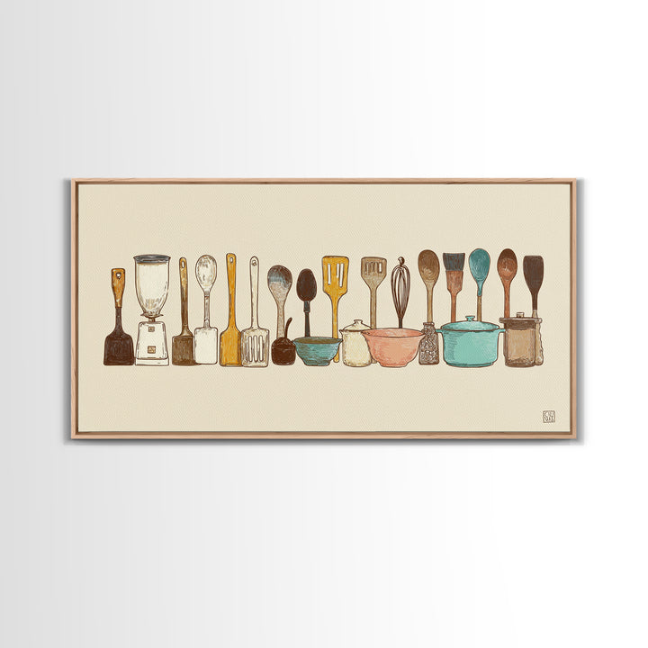 Kitchen Utensil Silhouettes Framed Canvas Print, Kitchen Art, Prints, Kitchen Decor, Fine Art, Kitchen, Kitchen Wall Decor, KIT-2x1-65