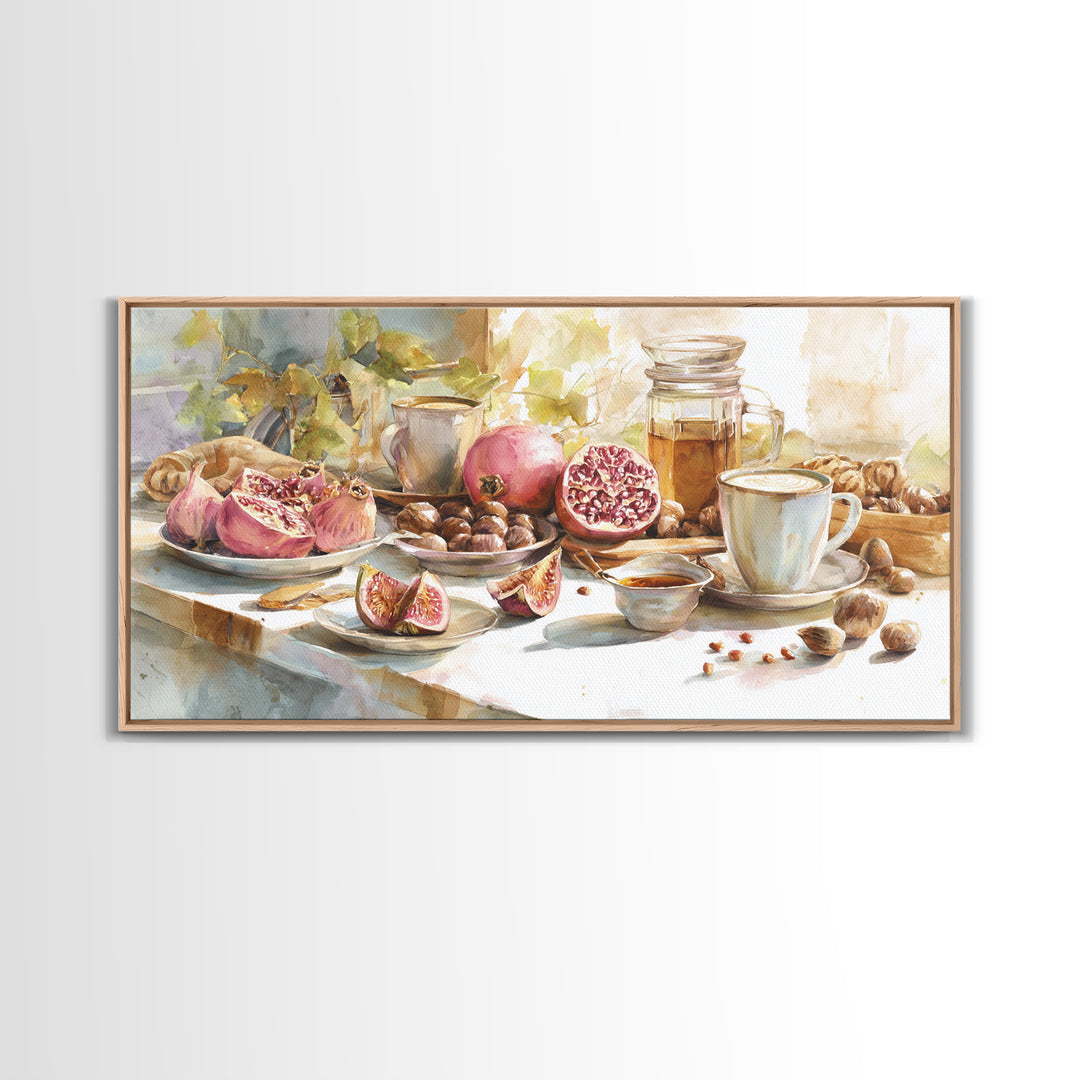 Figs Pomegranates and Linen Composition Canvas Print, Kitchen Art, Textured Painting, Kitchen Decor, Abstract Art, Kitchen, KIT-2x1-66