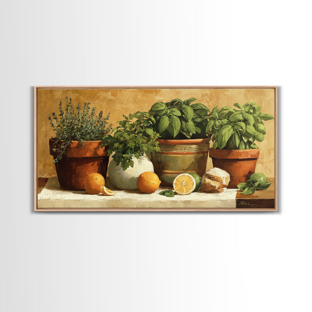 Fresh Herbs in Terracotta Pots Canvas Print, Kitchen Art, Kitchen Decor, Kitchen, Trendy Wall Art, Dining Room Wall Art, KIT-2x1-69