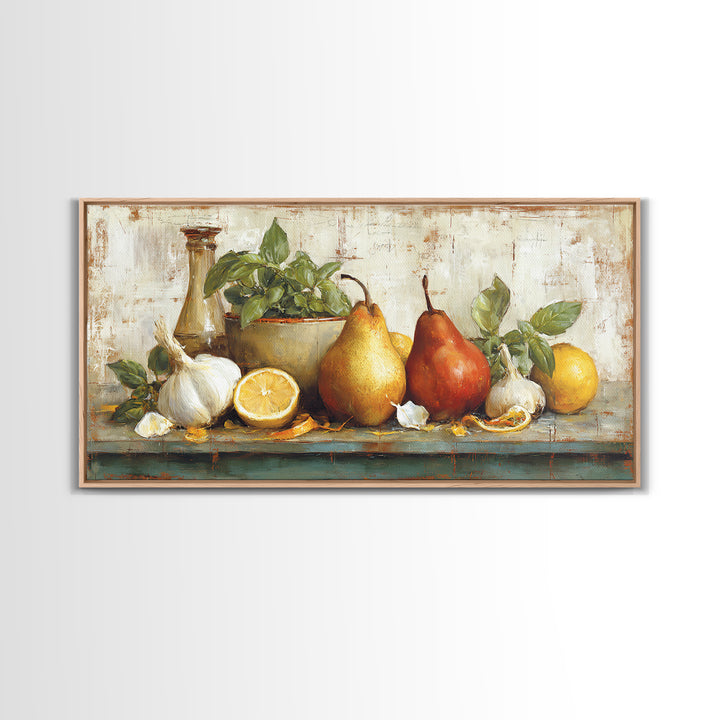Farmhouse Pears on a Wooden Board Canvas Print, Kitchen Art, Digital Art, Kitchen Decor, Oil Painting, Kitchen, KIT-2x1-77